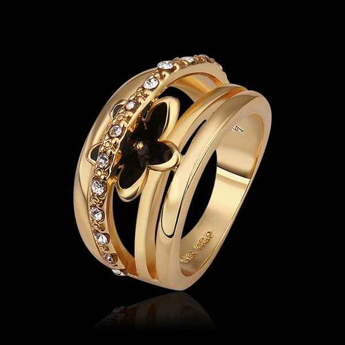 18k gold plated rings insets black flower anel masculino joyas 538 ELY