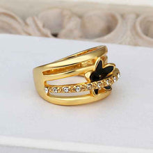 18k gold plated rings insets black flower anel masculino joyas 538 ELY
