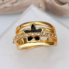 18k gold plated rings insets black flower anel masculino joyas 538 ELY