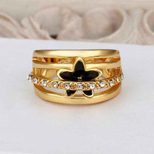 18k gold plated rings insets black flower anel masculino joyas 538 ELY