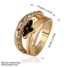 18k gold plated rings insets black flower anel masculino joyas 538 ELY