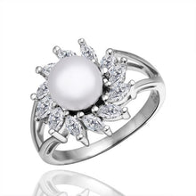 Platinum Plated Simple Zircon simulated pearl wedding Ring Jewelry Rings NPLR 1 ELY