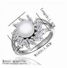 Platinum Plated Simple Zircon simulated pearl wedding Ring Jewelry Rings NPLR 1 ELY