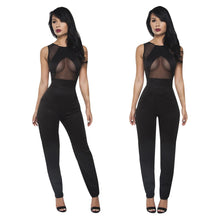 Backless Sleeveless Splicing Lace Transparent Waist Jumpsuit Pants Bodysuit Playsuit Rompers Black 1STL ELY
