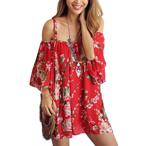 National Flavor Women Dress Sexy Off Shoulder Strap Vestidos Beach Casual Mini Floral Party Dress vestido de festa Dress ELY
