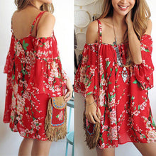 National Flavor Women Dress Sexy Off Shoulder Strap Vestidos Beach Casual Mini Floral Party Dress vestido de festa Dress ELY