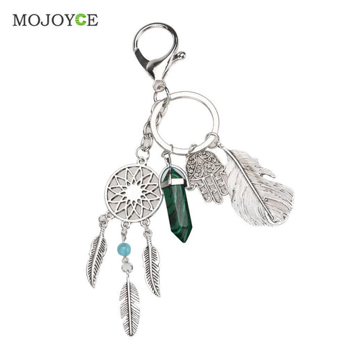 Natural Opal Stone Dreamcatcher Keyring Agate Car Bag Dream Catcher Keychain Jewelry ELY