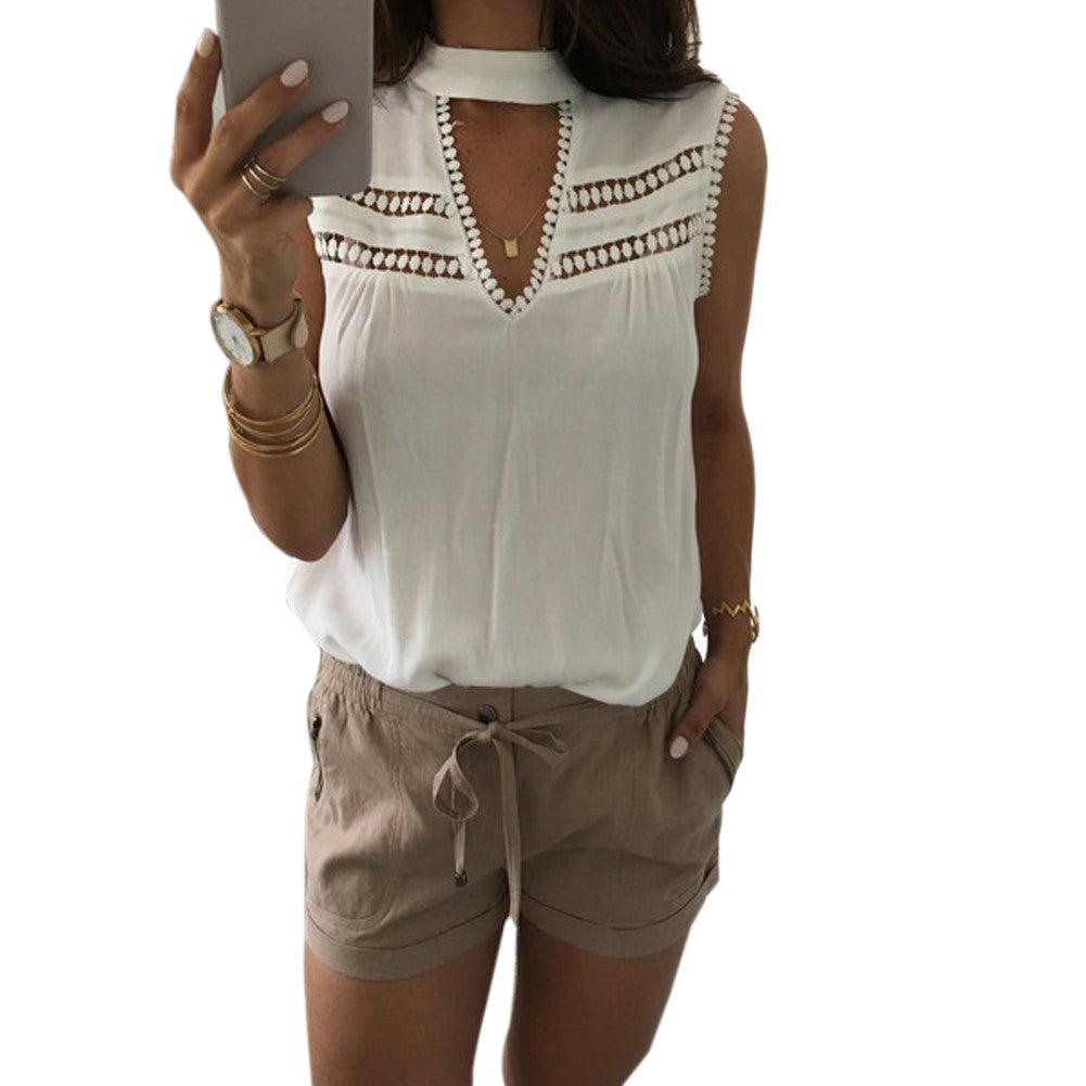 Style Women Blouse Tops Sexy Halter Sleeveless Kawaii Women Shirt Blusas Blusa Feminino Crochet 1STL ELY