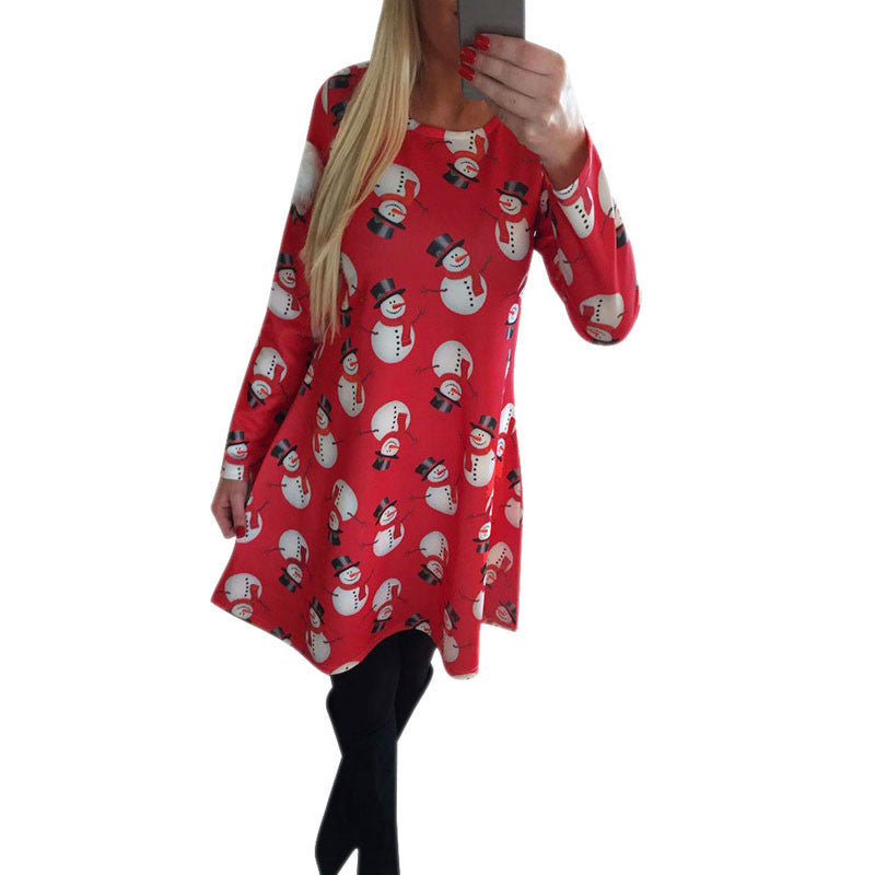 Women Christmas Special Long Sleeve Waisted A-Line Party Dress Strapless Lovely Dress 1STL ELY