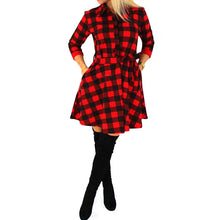 Womens Plaid Romper Dress Ladies Party Mini Shirt Dress Lovely Dress Black Red 1STL ELY