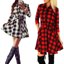 Womens Plaid Romper Dress Ladies Party Mini Shirt Dress Lovely Dress Black Red 1STL ELY