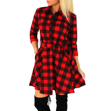 Womens Plaid Romper Dress Ladies Party Mini Shirt Dress Lovely Dress Black Red 1STL ELY