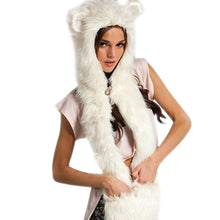 Fahsion Warm Animal Fur Hat Scarf Fluffy Plush Cap Ear Hood Shawl Glove 1STL ELY