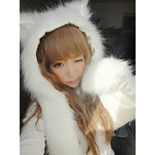 Fahsion Warm Animal Fur Hat Scarf Fluffy Plush Cap Ear Hood Shawl Glove 1STL ELY
