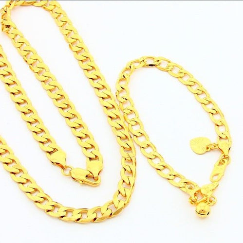 24k Gold Plated Mens Jewelry Sets Yellow Gold Golden Necklace Bracelet YHDS 11 ELY