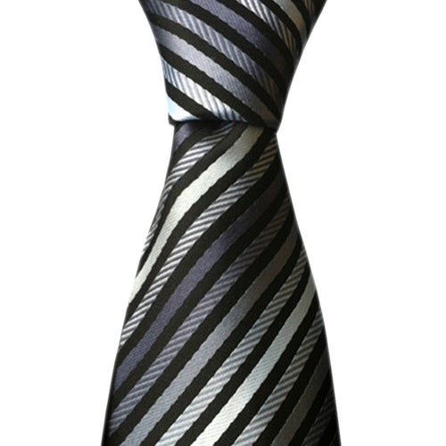 Gray White Striped Classic Jacquard Woven Silk Necktie Men's Silk Suits Tie ELY