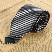 Gray White Striped Classic Jacquard Woven Silk Necktie Men's Silk Suits Tie ELY