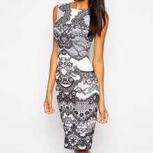 Printed Women Dress Sleeveless Vestidos O-Neck Slim Pencil Dress Vestido de Festa Renda Party Beach Dress ELY