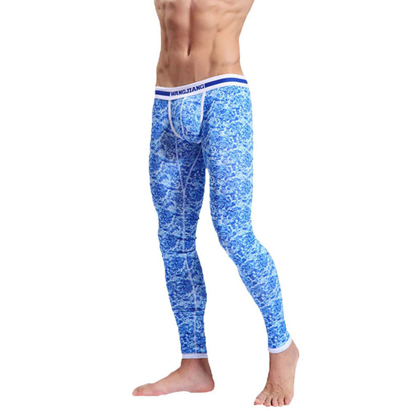 Sexy Men's Long Johns Pants Colorful Print Thermal Bottom CottonWarm Leggings Underwear Free S hipping1STL ELY