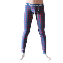 Sexy Men's Long Johns Pants Printing Blue plaid Thermal Bottom Cotton Warm Leggings Underwear Free S hipping1STL ELY