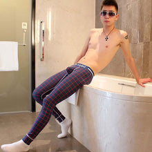 Sexy Men's Long Johns Pants Printing Blue plaid Thermal Bottom Cotton Warm Leggings Underwear Free S hipping1STL ELY