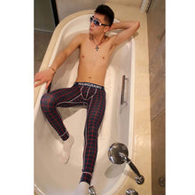 Sexy Men's Long Johns Pants Printing Blue plaid Thermal Bottom Cotton Warm Leggings Underwear Free S hipping1STL ELY