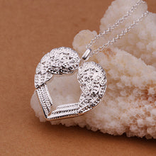 Silver Plated Heart-shaped Pendant Necklace Gift Angel Heart Wings Jewelry ELY