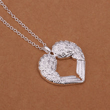 Silver Plated Heart-shaped Pendant Necklace Gift Angel Heart Wings Jewelry ELY