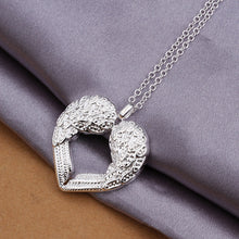 Silver Plated Heart-shaped Pendant Necklace Gift Angel Heart Wings Jewelry ELY