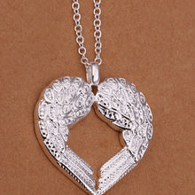 Silver Plated Heart-shaped Pendant Necklace Gift Angel Heart Wings Jewelry ELY