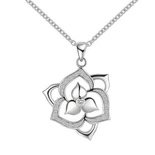 Silver Plated Inlay Zircon Flower Pendant Necklace Beautiful Flower Jewelry ELY
