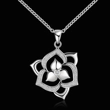 Silver Plated Inlay Zircon Flower Pendant Necklace Beautiful Flower Jewelry ELY