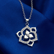 Silver Plated Inlay Zircon Flower Pendant Necklace Beautiful Flower Jewelry ELY