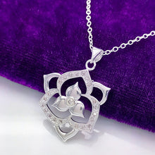 Silver Plated Inlay Zircon Flower Pendant Necklace Beautiful Flower Jewelry ELY