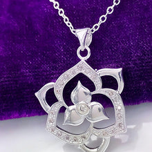 Silver Plated Inlay Zircon Flower Pendant Necklace Beautiful Flower Jewelry ELY