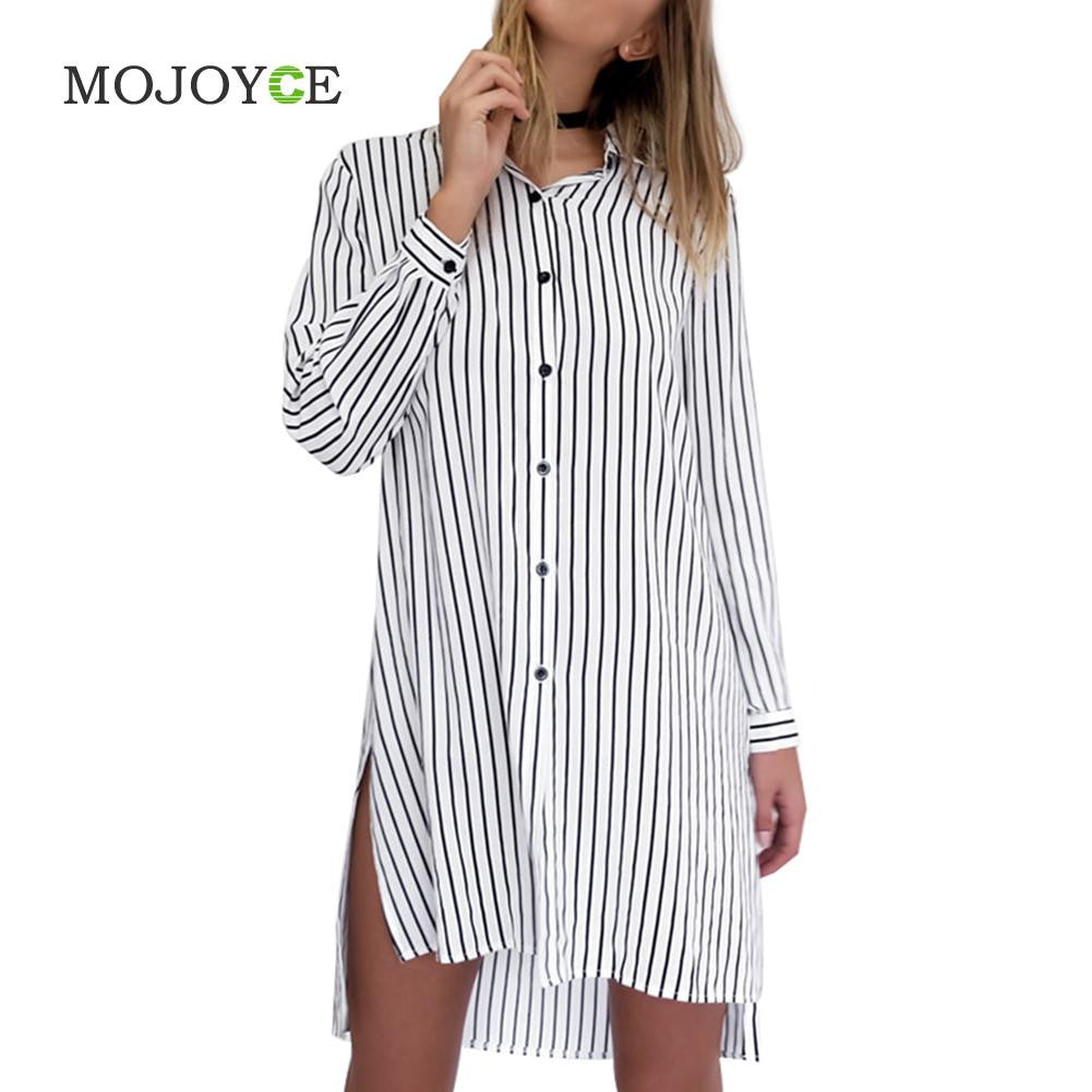 Vertical Stripes Dress Office Vestidos Women Dress Long Sleeve Plus Size Loose Robe Buttons Shirt Dress 1STL ELY