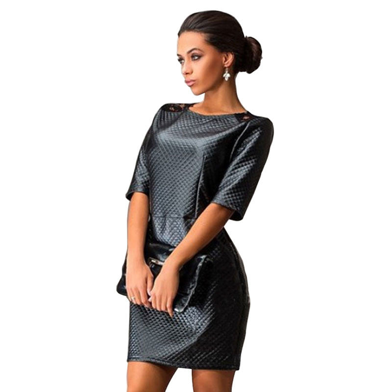 Women Lace Matching O-Neck Half Sleeve Waisted Bodycon Straight Dress Cotton Dress 1STL ELY