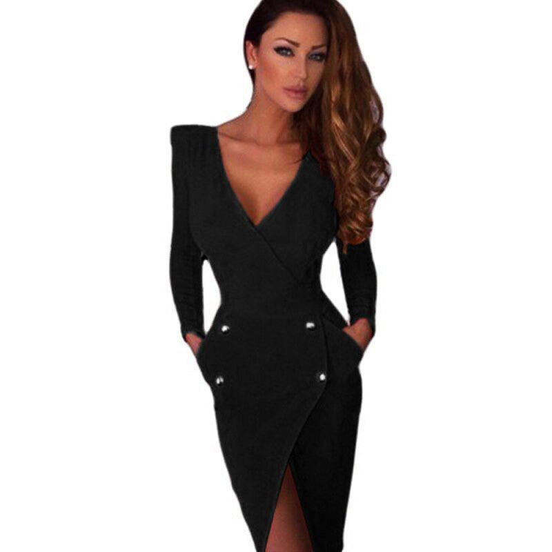 Women Solid Color Backless Long Sleeve Cross Hem Bodycon Slim Dress Autum Sexy Black Red Dress1STL ELY