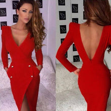 Women Solid Color Backless Long Sleeve Cross Hem Bodycon Slim Dress Autum Sexy Black Red Dress1STL ELY