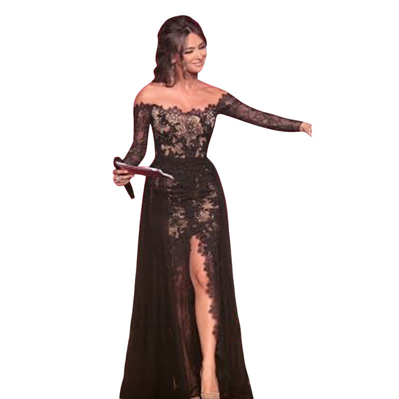 Womens Formal Lace Full Length Floor Gown Party Ball Dress 1STL ELY