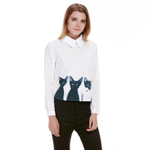 Cats Print Women Blouses All-match Pullover Shirt Casual Chiffon Blusas Shirt Women Plus Size camisa feminina ELY