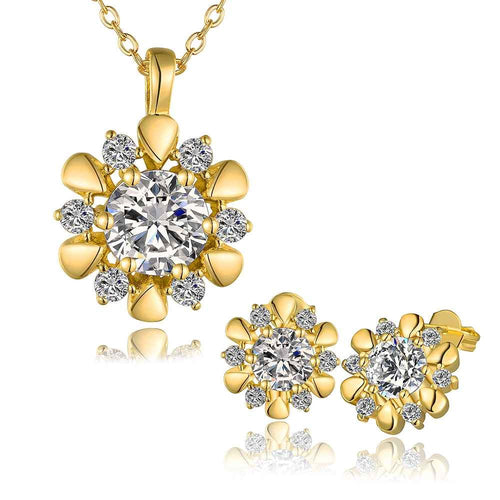 Beautiful 18K Gold Plating jewelry sets flower crystal cat necklace+earrings Costume Jewellery SMTPS43 ELY