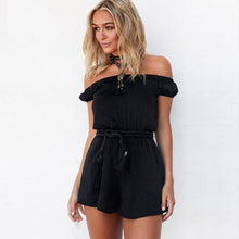 Black Chiffon Women Jumpsuit Off Shoulder Bodysuit Women Rompers with Leather Belt Overalls Combinaison Femme Playsuit 1STL ELY