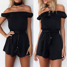 Black Chiffon Women Jumpsuit Off Shoulder Bodysuit Women Rompers with Leather Belt Overalls Combinaison Femme Playsuit 1STL ELY