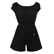 Black Chiffon Women Jumpsuit Off Shoulder Bodysuit Women Rompers with Leather Belt Overalls Combinaison Femme Playsuit 1STL ELY