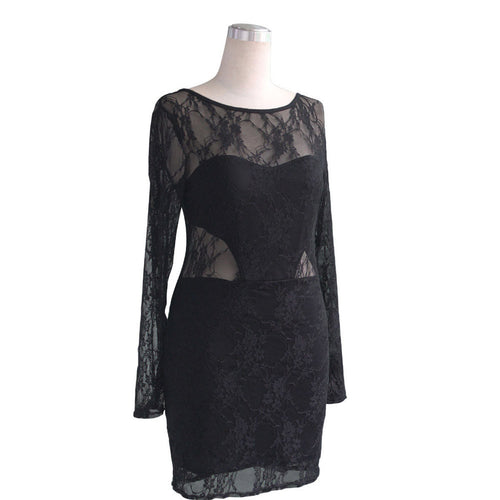 Bodycon Flower Lace Dress Floral Vestidos o-neck Sexy Short Women Backless Dress Clothing Black Red 1STL ELY