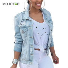Boyfriend Style Loose Women Denim Jacket Holes Ripped Oversize Jeans Coat Outwear Plus Size Jeans Jacket Jaqueta Feminina ELY