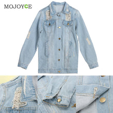 Boyfriend Style Loose Women Denim Jacket Holes Ripped Oversize Jeans Coat Outwear Plus Size Jeans Jacket Jaqueta Feminina ELY