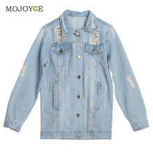 Boyfriend Style Loose Women Denim Jacket Holes Ripped Oversize Jeans Coat Outwear Plus Size Jeans Jacket Jaqueta Feminina ELY