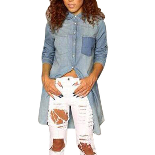 Casual Long Sleeve Women Blouses Club Button Denim Jean Long Shirt Women Dresses Plus Size Blusas Women Tops ELY